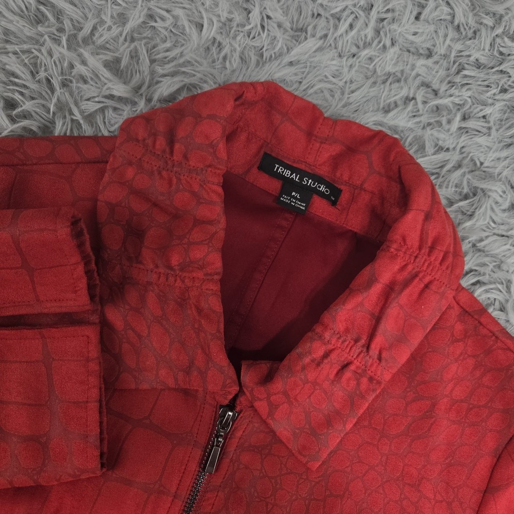 Tribal Studio Women Petite Large PL Red Reptile Print Full Zip 3/4 Sleeve Jacket